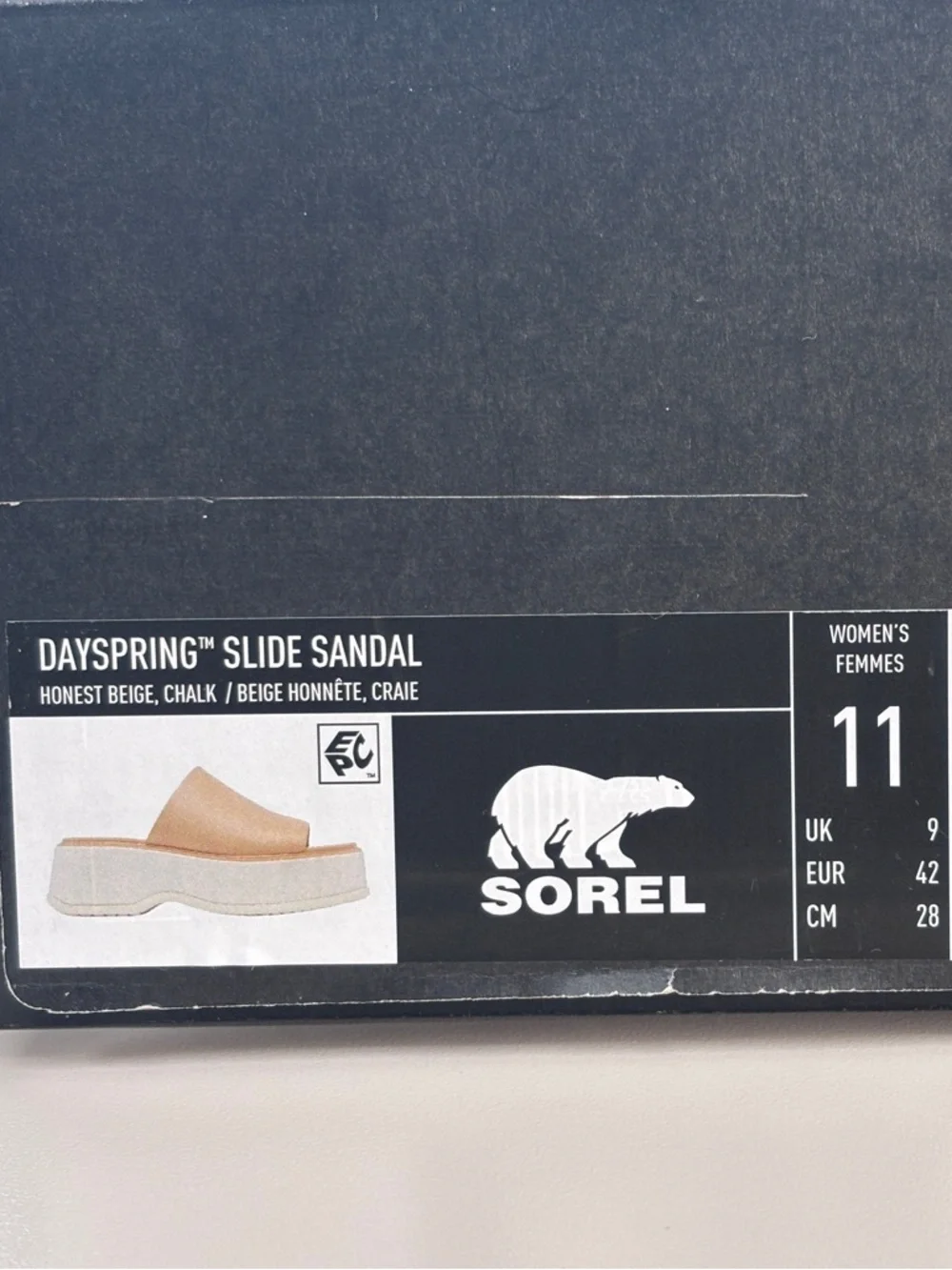 NWT Sorel Women's Sz 11 Dayspring Slide Platform Sandals in Honest Beige/Chalk - Picture 2 of 11